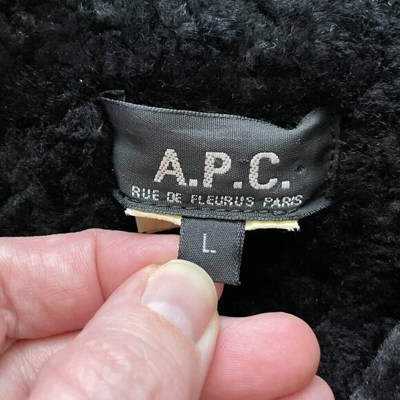 A.P.C. Womens Trucker Jacker Sz Large Black Corduroy Shearling Collar Lining - Picture 11 of 11